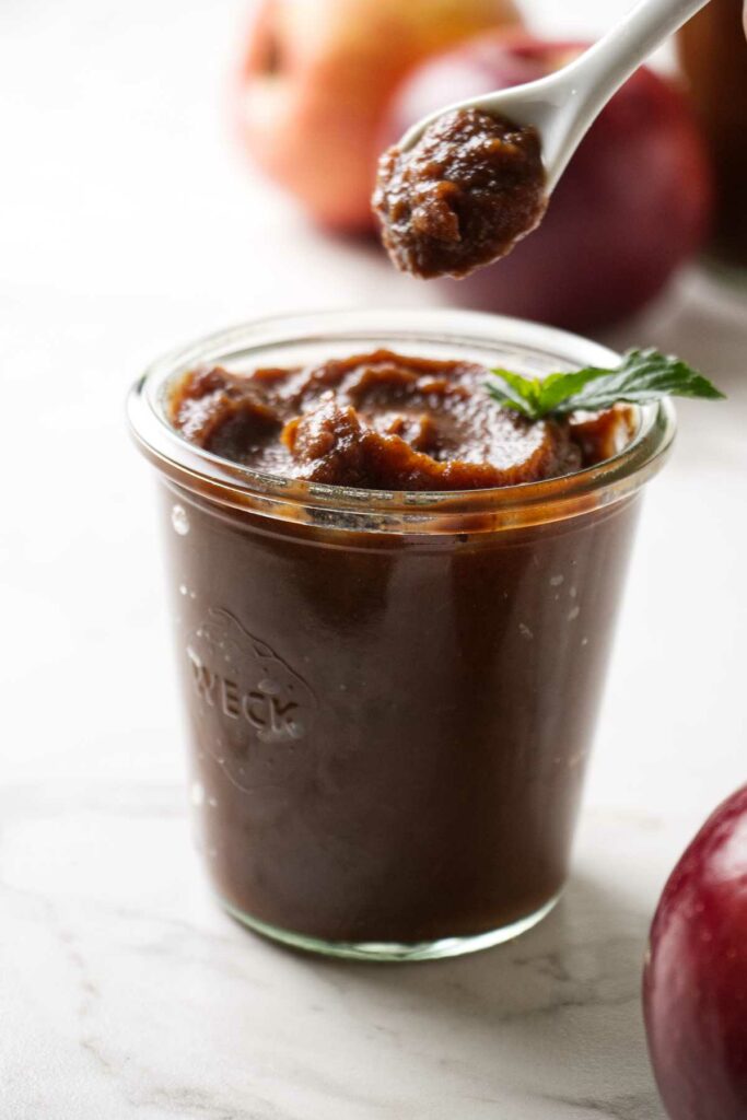 Sugar free apple butter in a Weck jar.