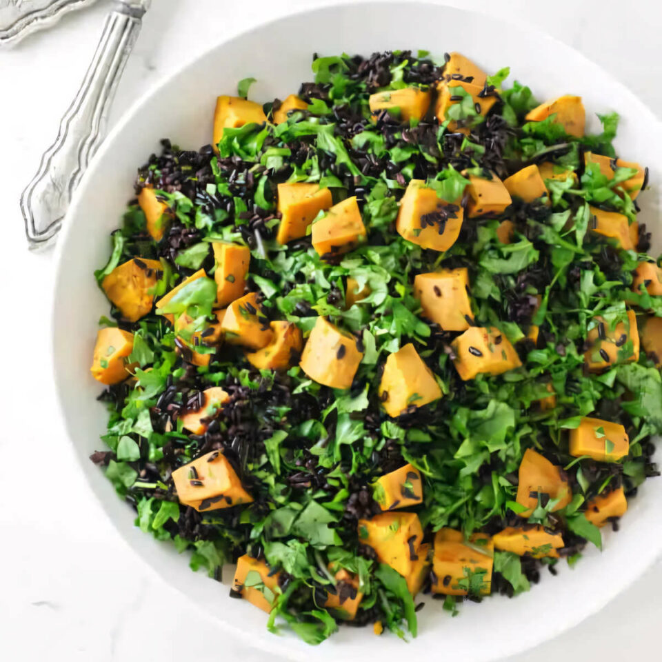 Black Rice Salad with Sweet Potato and Kale - Savor the Best