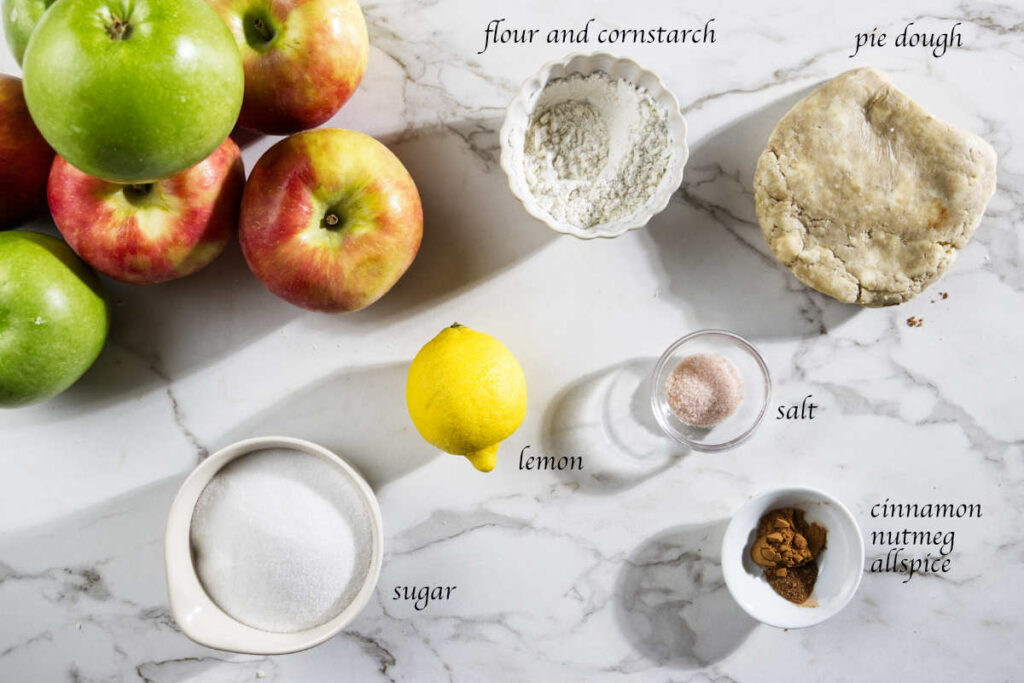 Ingredients used to make deep dish apple pie.