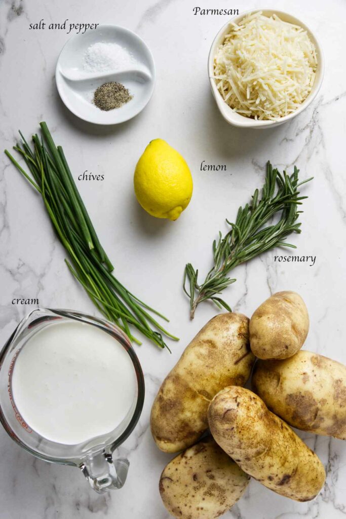 Ingredients used for a rustic potato gratin.