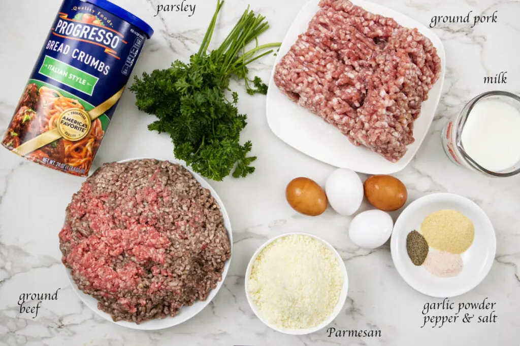 Ingredients for freezer meatballs recipe.