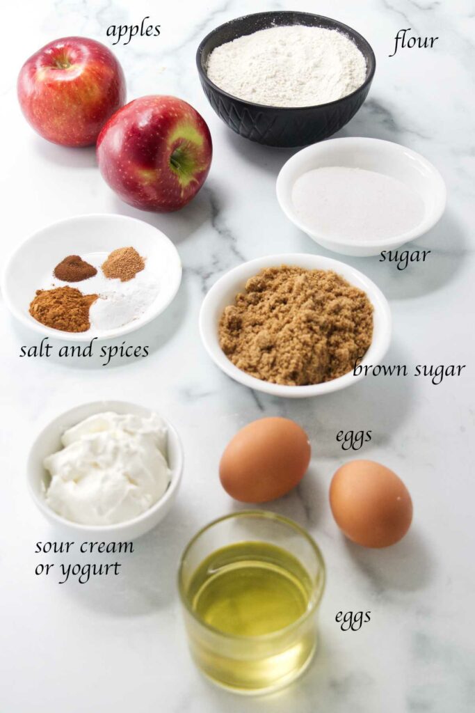 Ingredients used to make the apple cakes.