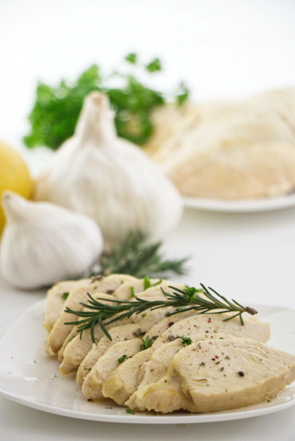 A serving of cooked Instant pot frozen chicken breast.