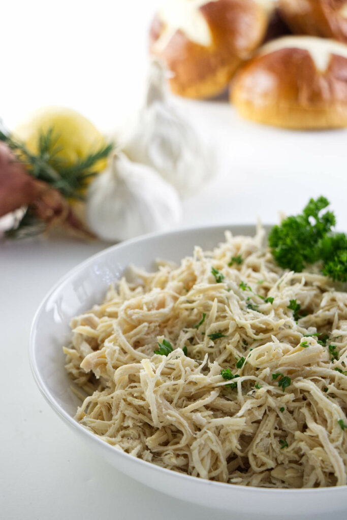 Shredded chicken breast cooked in the instant pot from frozen.