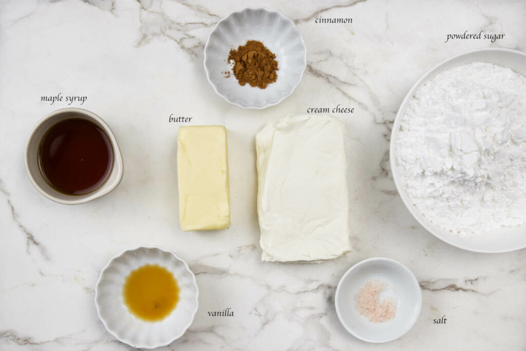 Ingredients used for maple syrup frosting.