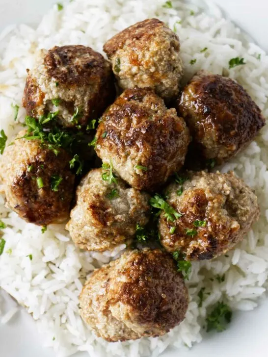 A serving of make ahead meatballs to freeze.