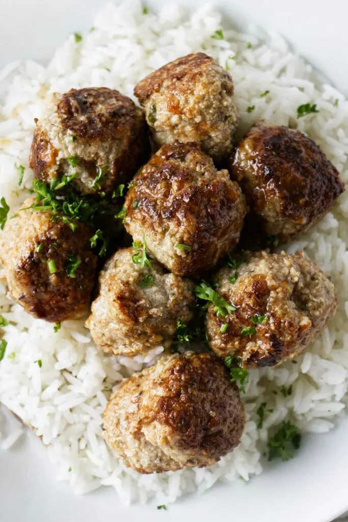 A serving of make ahead meatballs to freeze.