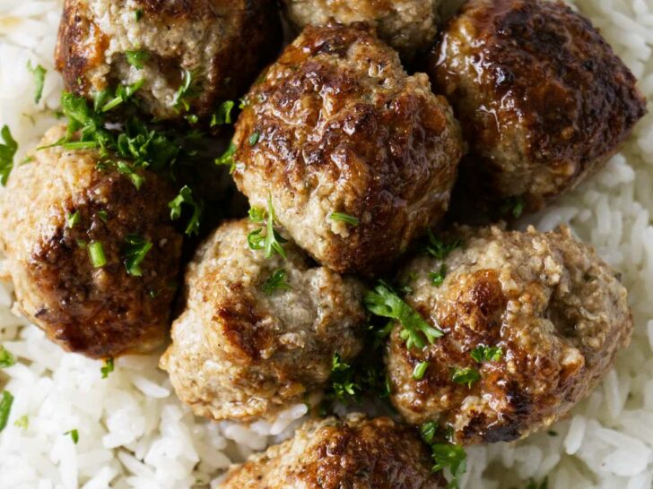 A serving of make ahead meatballs to freeze.