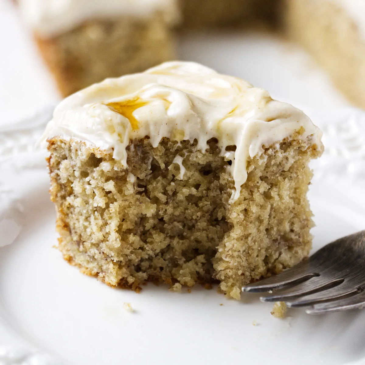 A slice of sourdough banana cake on a plate.