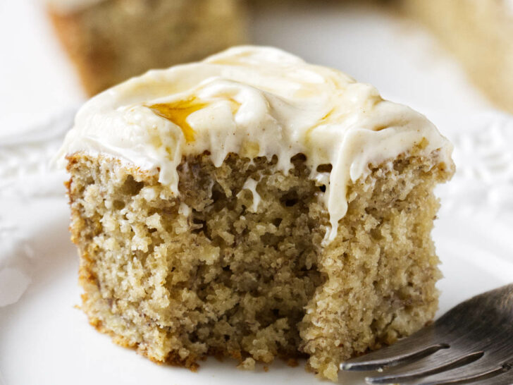 A partially eaten sourdough banana cake.