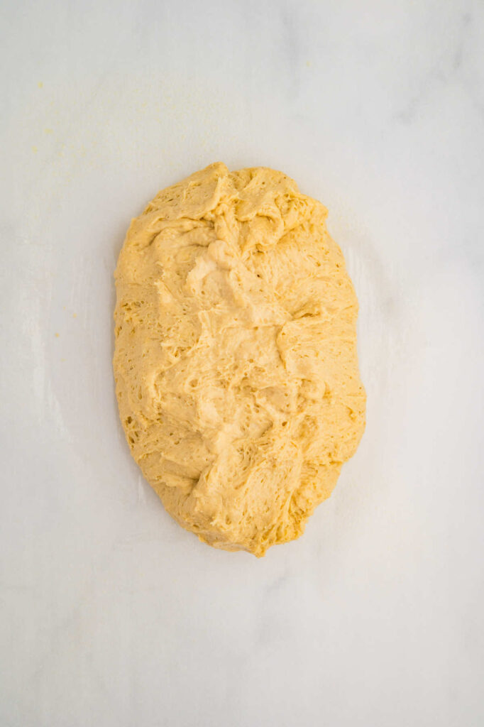 Shaping dough made with einkorn flour.