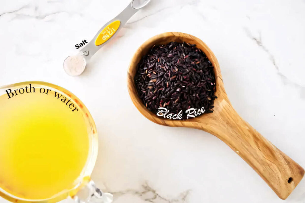 Ingredients used to make instant pot black rice.