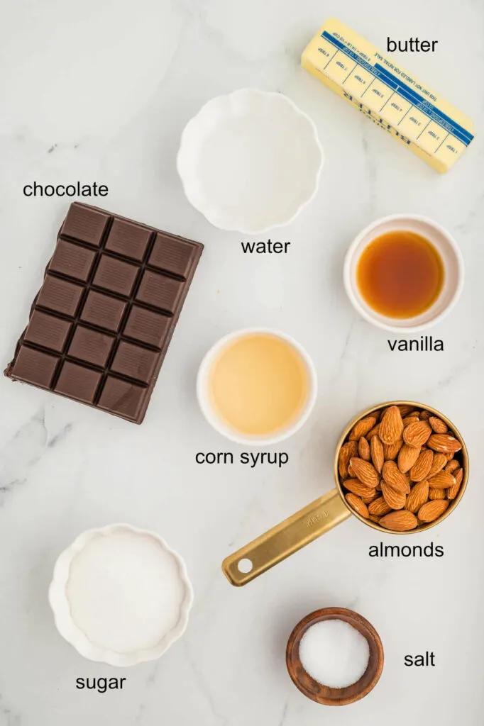 Ingredients used to make homemade English toffee.