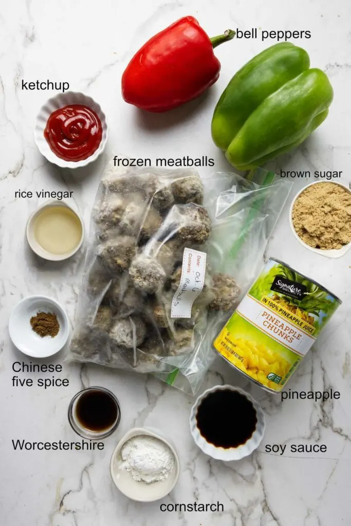 Ingredients for slow cooker sweet and sour meatballs.