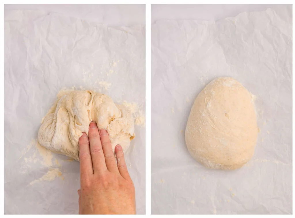 Kneading the dough until it is smooth.