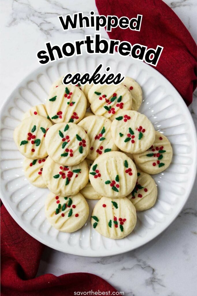 Pinterest pin for whipped shortbread cookies.