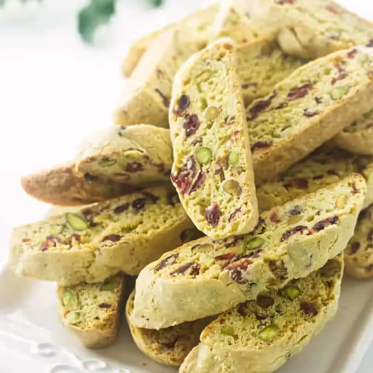 Several biscotti on a plate.