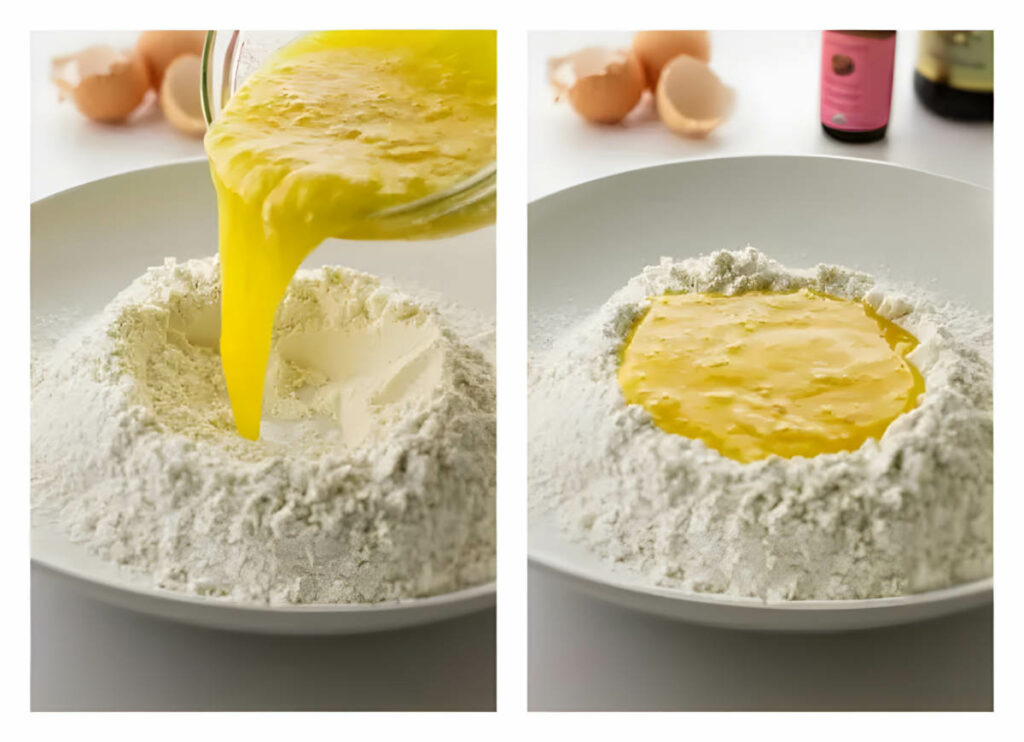 Two process photos showing how to make the biscotti dough.