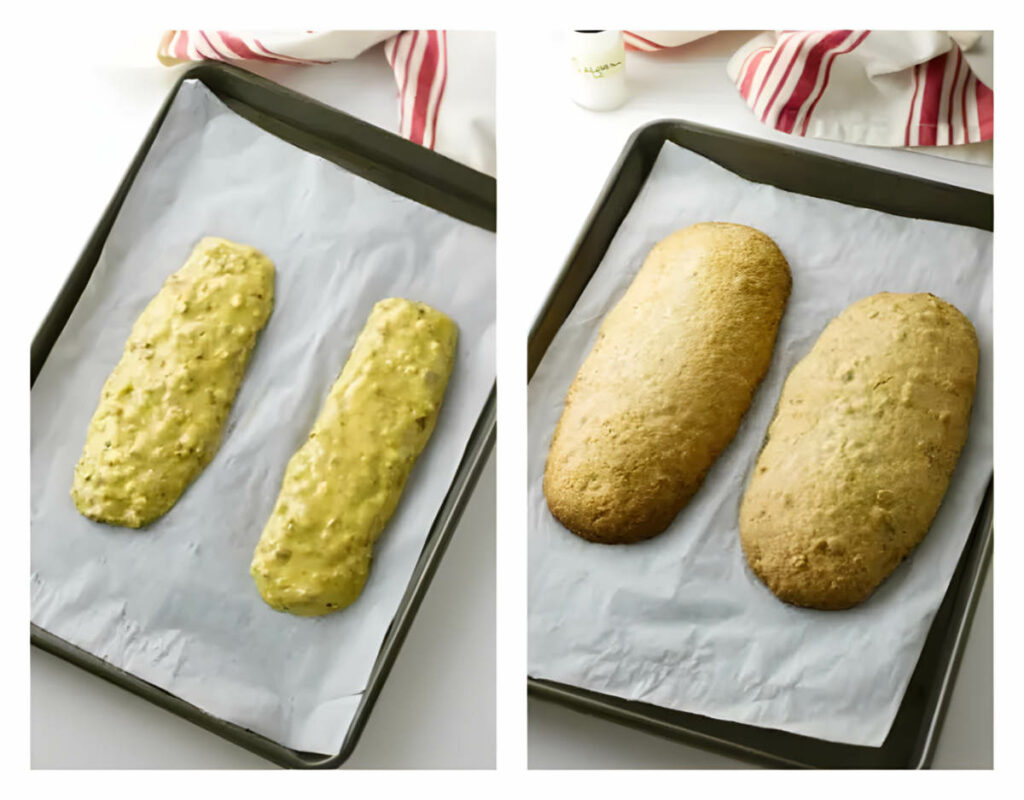 Shaping dough into log then baking it on a cookie sheet.