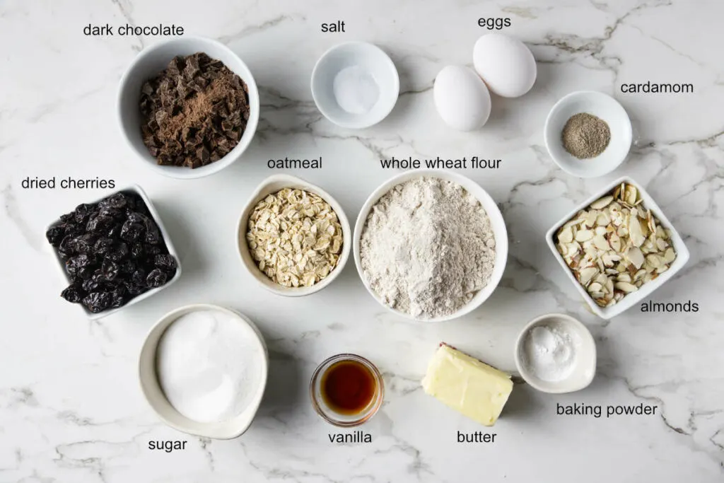 Ingredients used to make whole wheat biscotti.