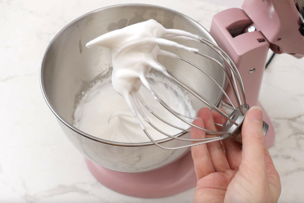 Whipping the egg whites for the sponge cake.