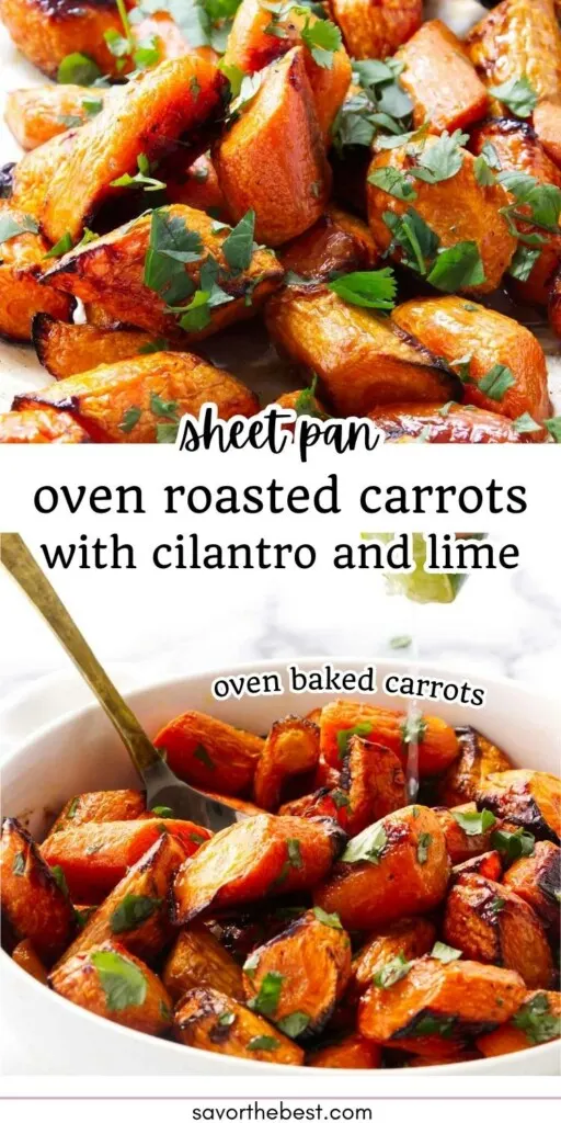 Squeezing lime in a bowl of roasted carrots with cilantro.