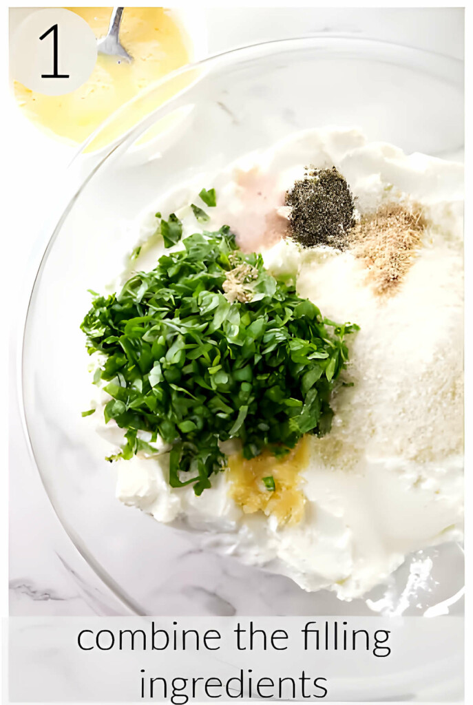 Adding the ingredients for the filling to a bowl.