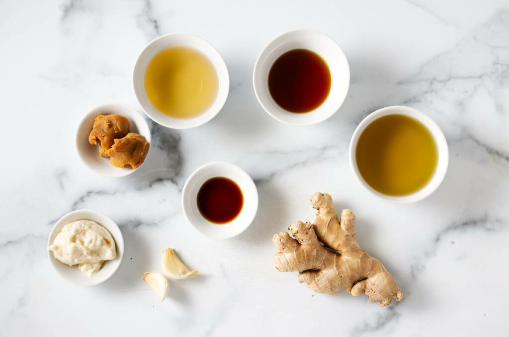 Ingredients for miso-ginger dressing.