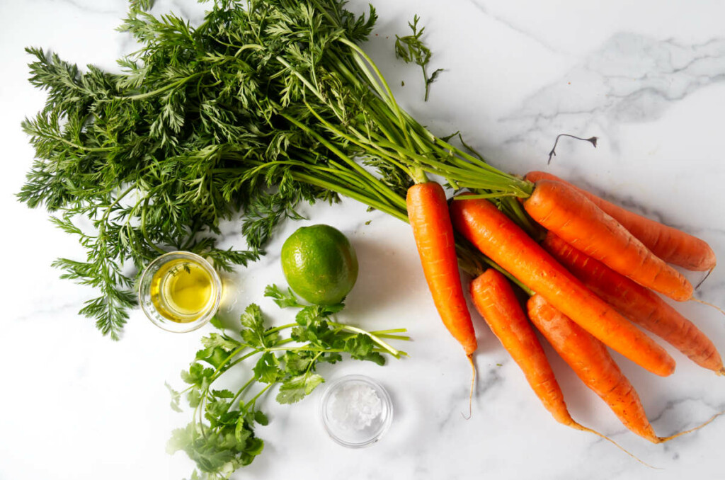 Ingredients used to make cilantro carrots.