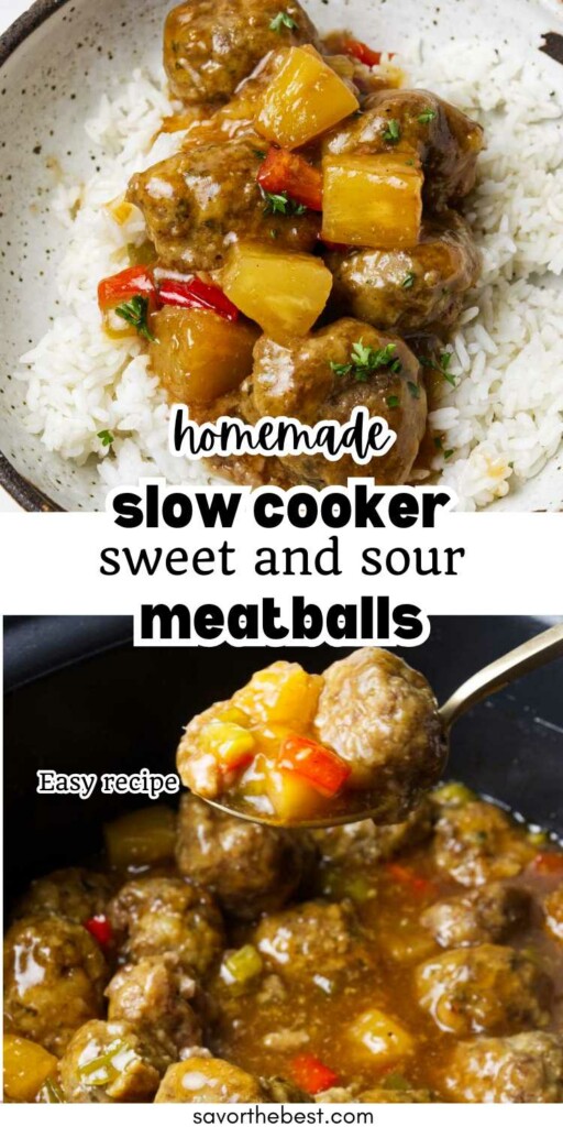 A serving of sweet n sour meatballs in a crockpot.