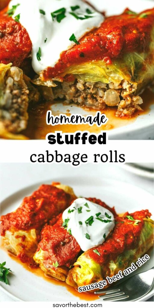 A polish stuffed cabbage roll on a plate with sour cream.