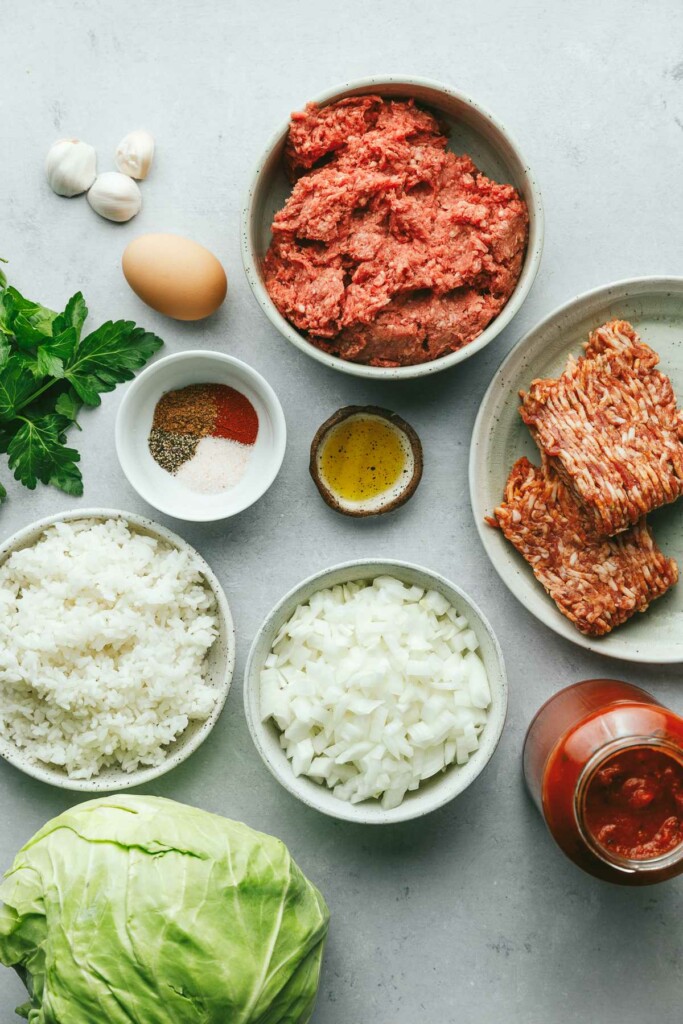 Ingredients for cabbage roll filling.