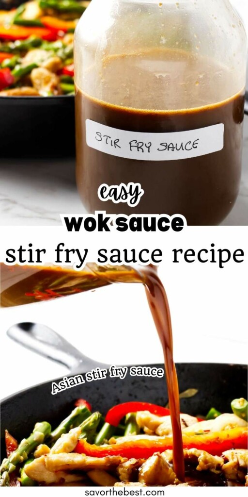 A jar of homemade stir fry sauce in a large batch.