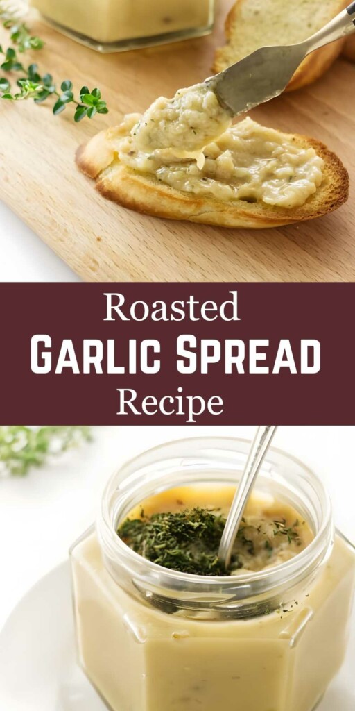 Knife spreading garlic spread on toast.