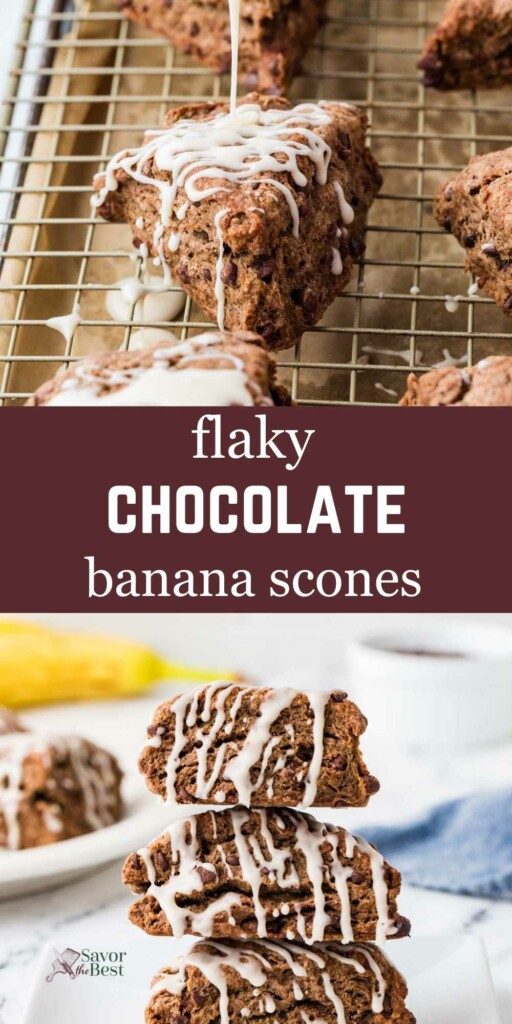 A stack of three banana chocolate chip scones.