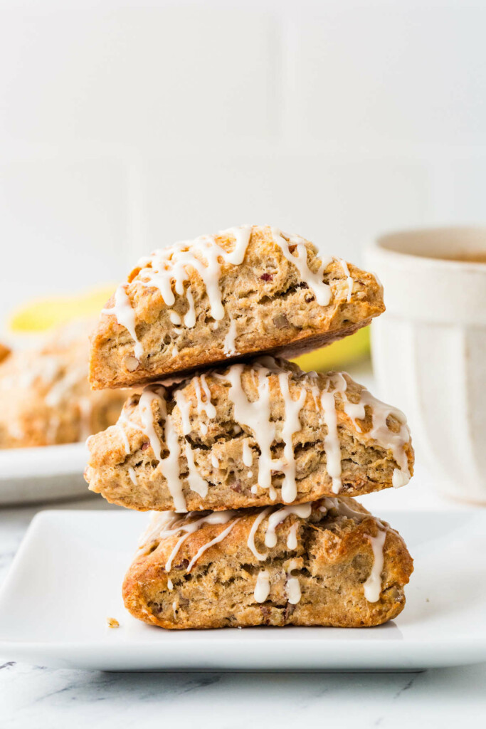 A stack of three banana scones.