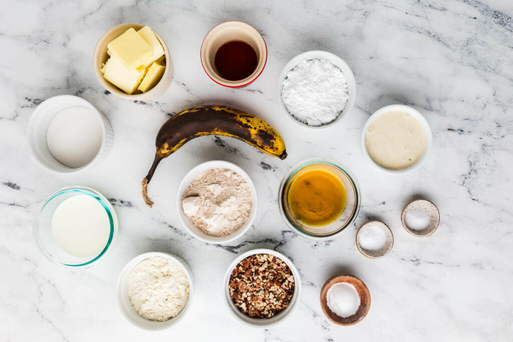 Ingredients used to make sourdough discard banana scones.