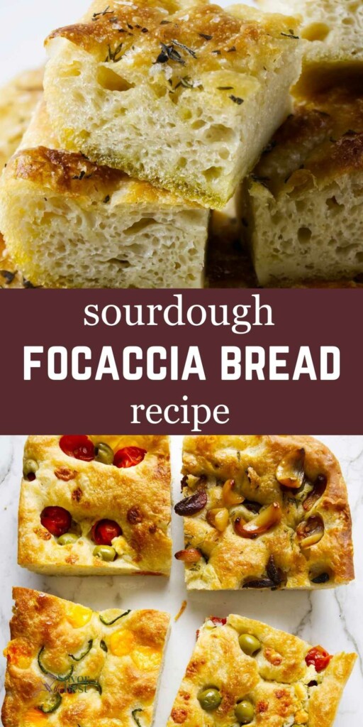 Several flavors of sourdough focaccia bread.