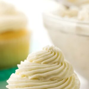 A cupcake with cooked milk ermine frosting on top.