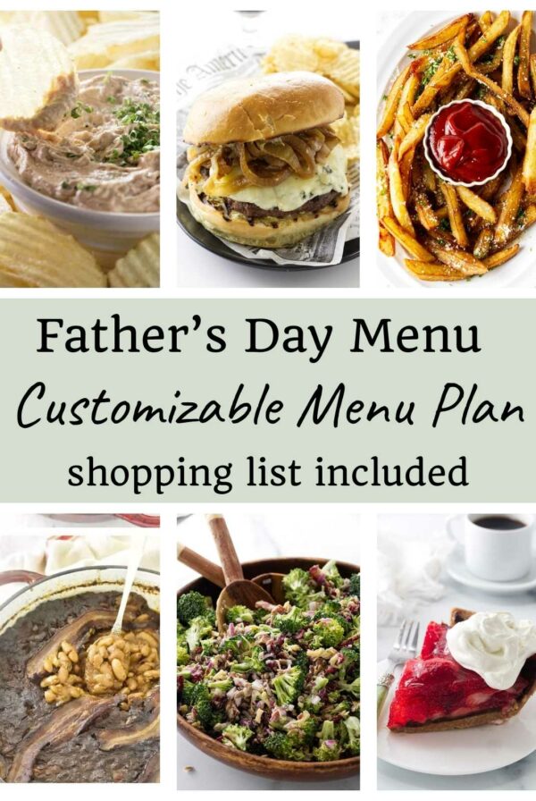 Six photo showing recipes for a Father's day menu plan.