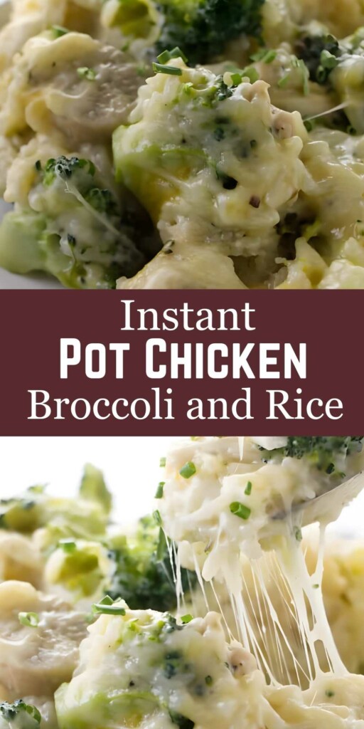 Close-up of cheesy chicken, broccoli, and rice casserole being scooped up.