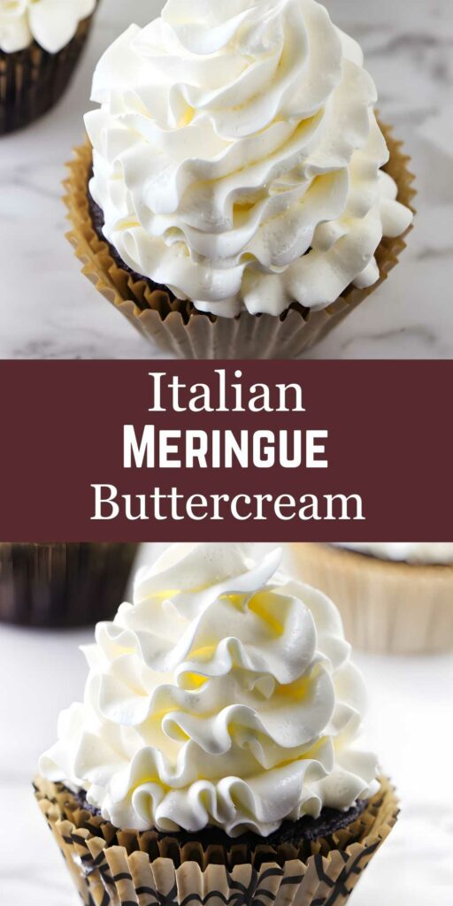 A cupcake with Italian meringue buttercream.