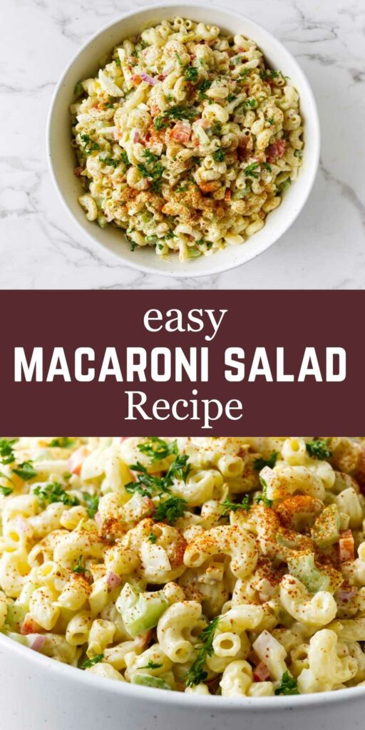 A mac salad recipe in a large bowl.