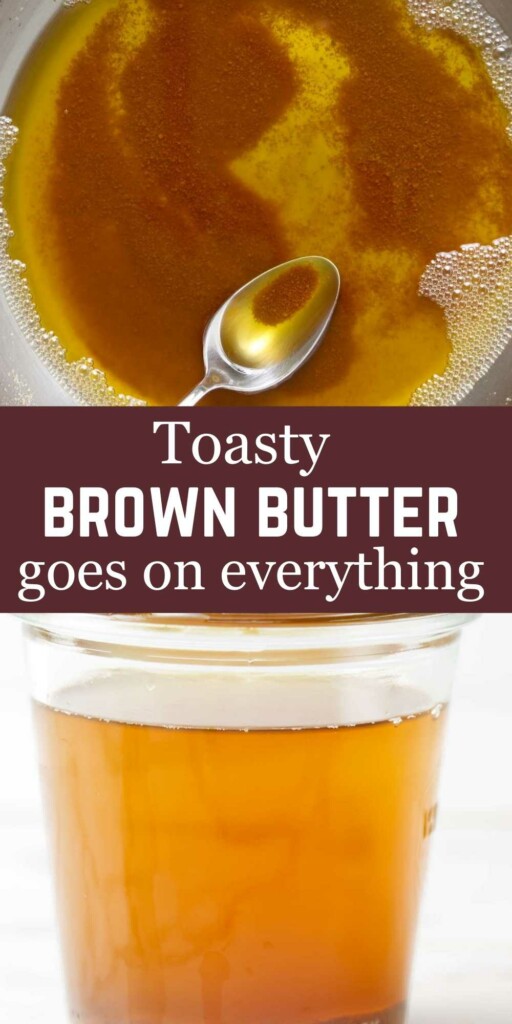 Toasted brown butter in a skillet then poured into a jar.