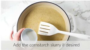 Mixing cornstarch into the white coconut sauce.