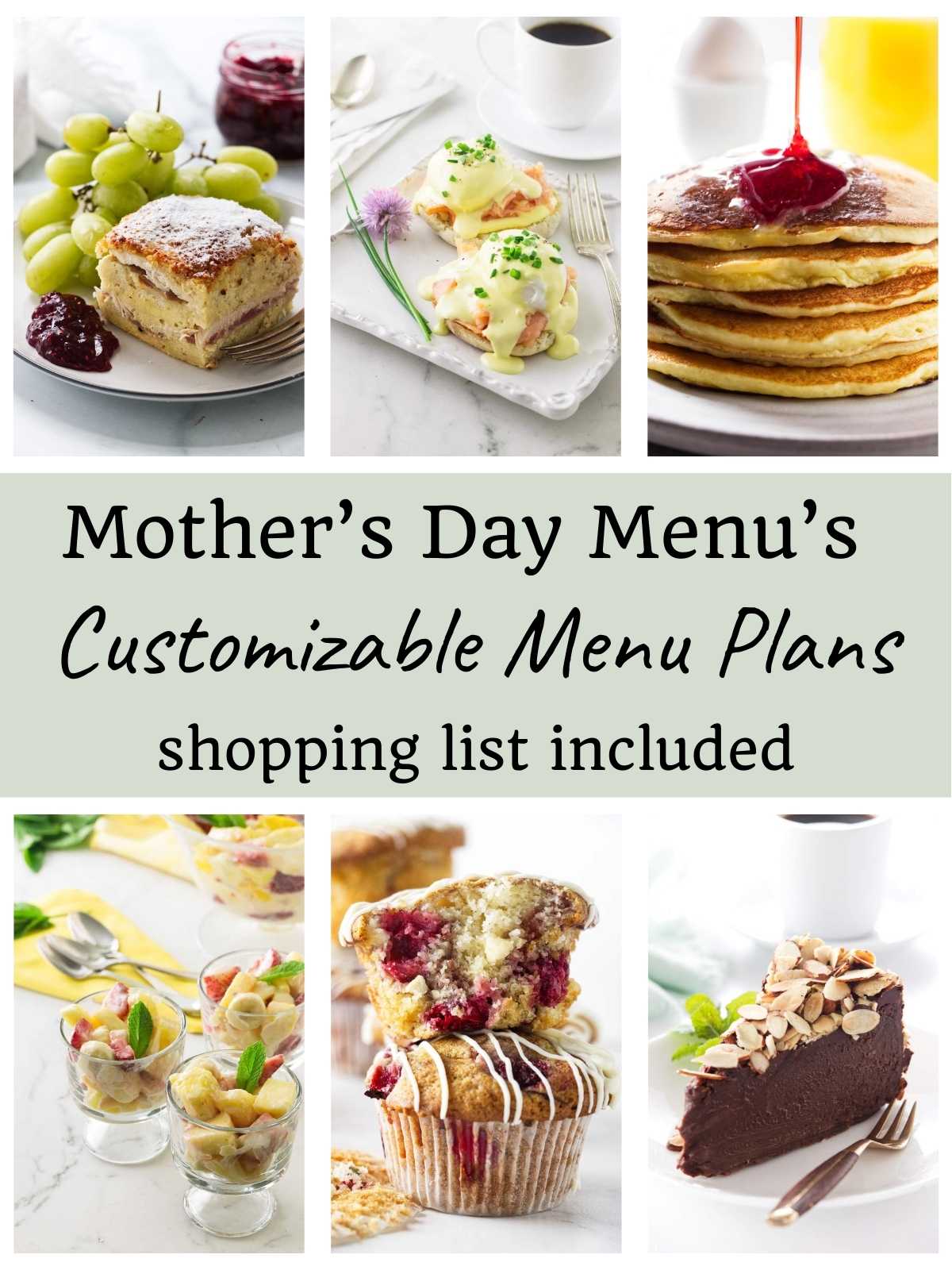 A collage of six photos for a Mother's Day menu.