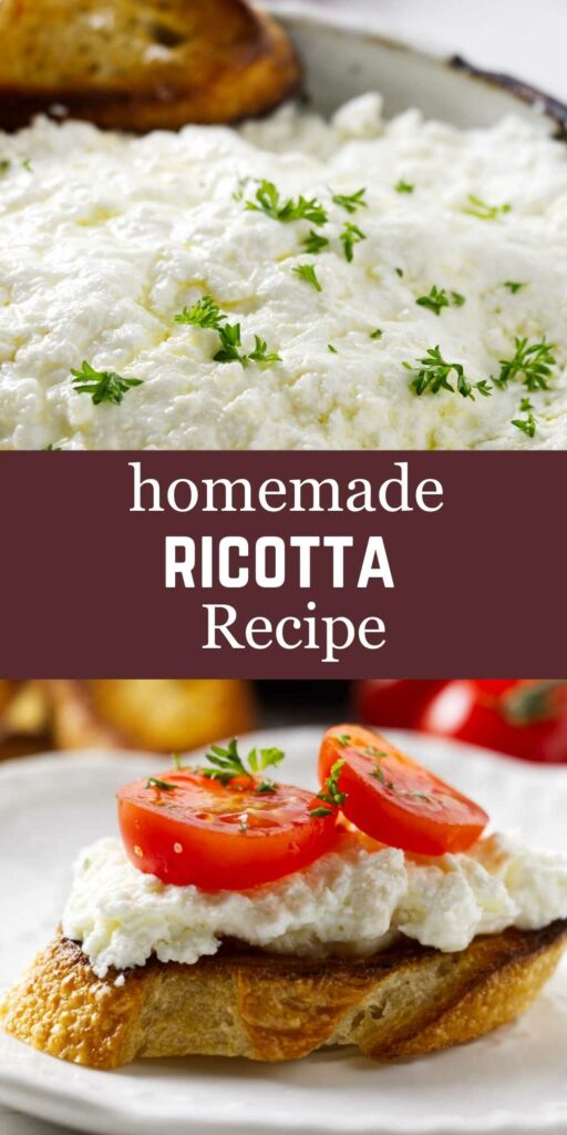 Homemade ricotta and tomatoes on a piece of toast.