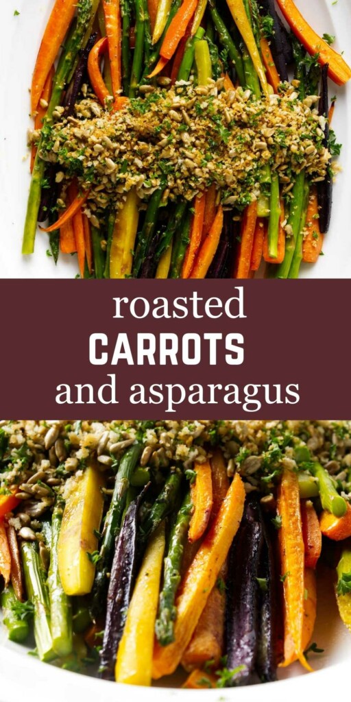 Carrots and asparagus on a white plate.