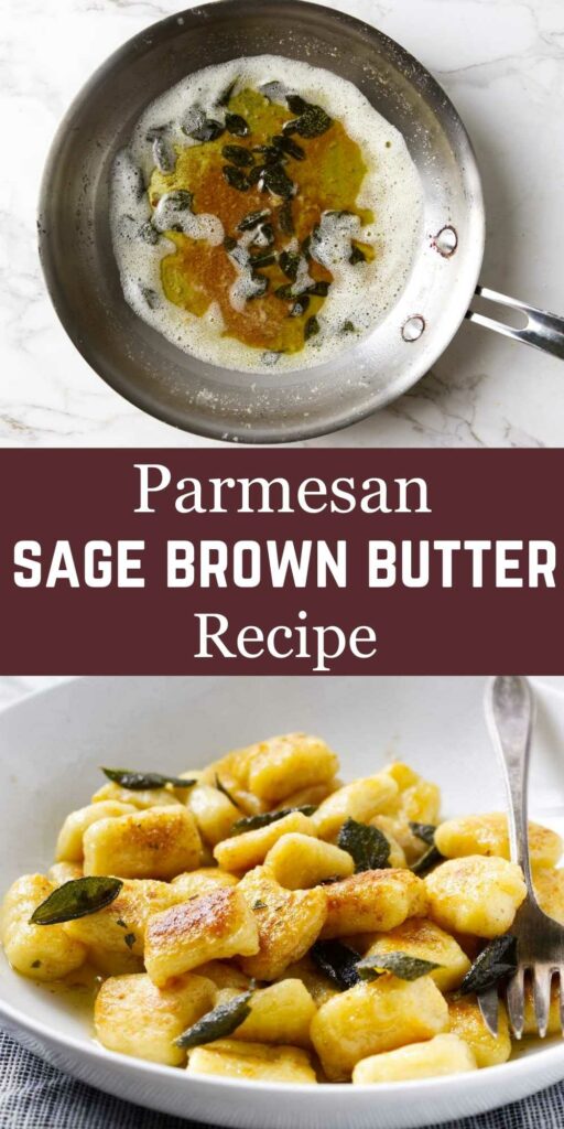 Garlic sage brown butter on a serving of gnocchi.