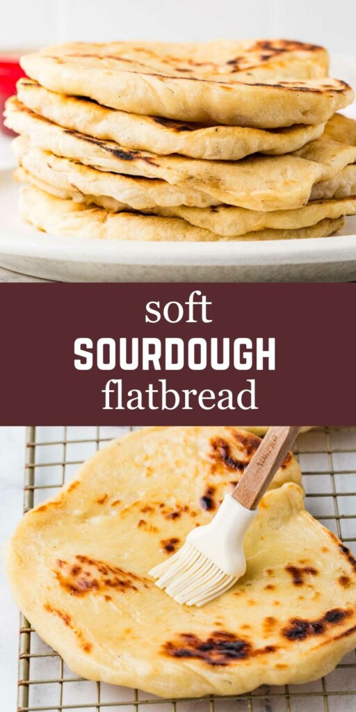 Brushing butter on sourdough skillet bread.